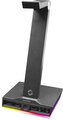 SL-800910-BK EXCELLO Illuminated Headset Stand, 3-Port USB 2.0 Hub, integrated Soundcard, black