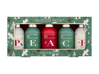 Baylis & Harding The Fuzzy Duck sprchový gel Mulberry & Mistletoe 100 ml + sprchový krém Mulberry & Mistletoe 100 ml + pěna do koupele Spiced Pear 2 x 100 ml + tělové mléko Frosted Cranberry 100 ml