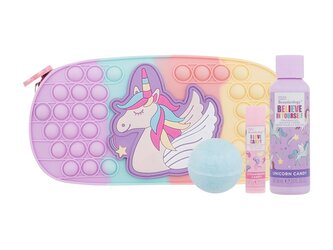 Baylis & Harding Beauticology koupelová bomba 45 g + sprchový krém Believe In Yourself 60 ml + balzám na rty I Love Candy 5 g + pouzdro