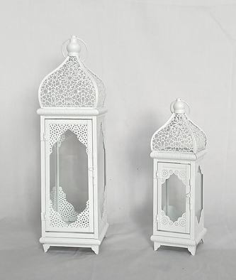 Kovová lucerna bílá, sada 2 ks