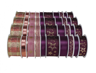 Stuha dekorační na cívce mix fialovozlatá