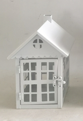 Kovová lucerna domek bílá 14,5x13x21 cm