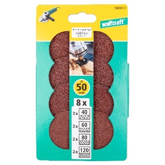 WOLFCRAFT - Kotouč brusný průměr 50mm, zrnitost 40, 60, 80, 120, 8ks
