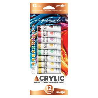 Akrylové barvy JUNIOR 12 ml - sada 12, metalické barvy