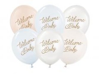 Balony Welcome Baby mix niebieski 30cm 50szt
