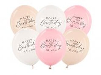 Balony Happy Birthday mix różowy 30cm 50szt