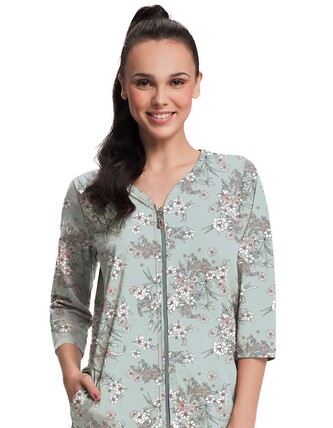 Szlafrok Luna 390 S-2XL W25 damski zielony kwiat L