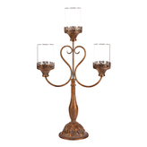 Svícen kovový - 65 cm, 3 ramena, se skly, barva zlatá