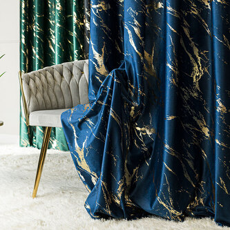 Dekorační vzorovaný závěs s kroužky MARMA 011 modrá/zlatá 140x250 cm (cena za 1 kus) MyBestHome