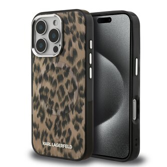 Karl Lagerfeld IML Leopard MagSafe Zadní Kryt pro iPhone 16 Pro Max Brown