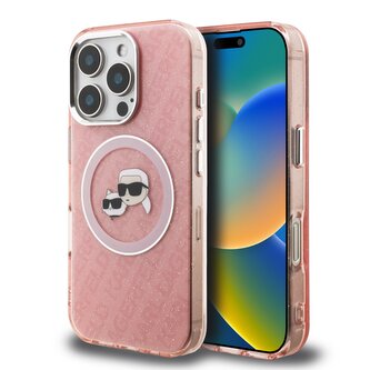 Karl Lagerfeld IML K&CH Heads Repeated Logo MagSafe Zadní Kryt pro iPhone 16 Pro Max Pink