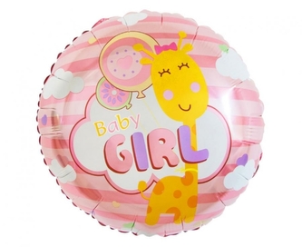 Fóliový balonek Baby Girl s žirafou – 45 cm