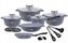 Sada keramicko-mramorového nádobí 17 ks – šedá barva, skleněné poklice, doplňky