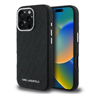 Karl Lagerfeld Grained PU Repeated Logo MagSafe Zadní Kryt pro iPhone 16 Pro Black