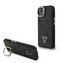 Guess PU 4G Strass Triangle Logo Stand Camera Frame MagSafe Zadní Kryt pro iPhone 13 Black