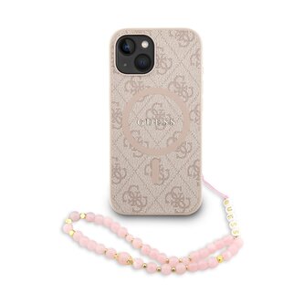 Guess PU Leather 4G Colored Ring Strap MagSafe Zadní Kryt pro iPhone 14 Pink