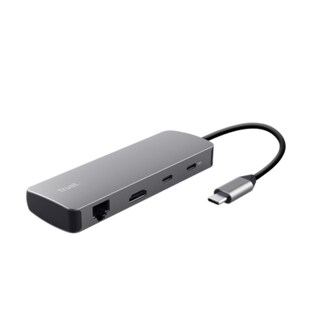 TRUST Dokovací stanice DALYX USB-C, 8v1, HDMI, RJ45, 2xUSB-C, 2xUSB-A, microSD/SD karta, šedá