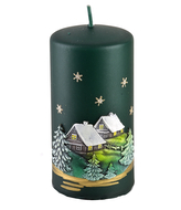 Świeca ZIMOWY DOMEK Walec średni 7x14cm zielona
