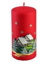 Świeca ZIMOWY DOMEK Walec średni 7x14cm czerwona