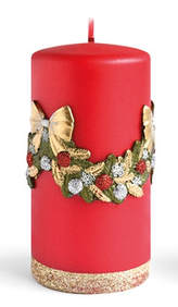 Świeca GIRLANDA Aplikacja walec średni 7xh14cm czerwona parafinowa