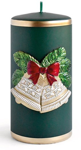 Świeca DZWONKI ŚWIĄTECZNE Walec średni 7x14cm zielona