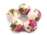 Porcelánové korálky s květy Ø12 mm - 10 ks - 4 vínová fuchsie