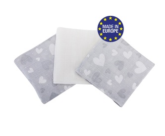 Bomimi Pleny bavlna Premium 140 g/m2 potisk, 80x70, 3ks,  SRDÍČKO-ŠEDÁ