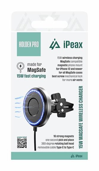 iPEAX Držák do auta s bezdrátovým nabíjením Foldex Pro černý