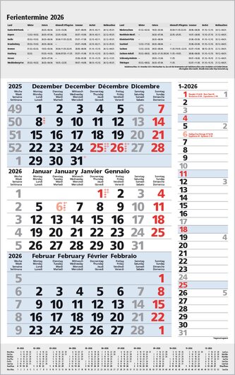 3-Monats-Planer Combi Blau 2026