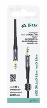 iPEAX adaptér 3,5 MM jack / 3,5 MM jack 1,5 M černý