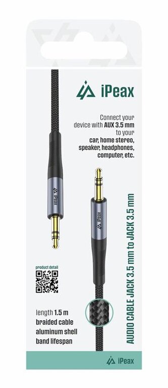 iPEAX adaptér 3,5 MM jack / 3,5 MM jack 1,5 M černý