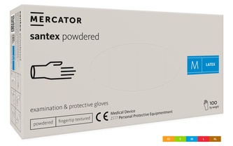 Latexové rukavice Mercator SANTEX pudrované 100 ks bílé Velikost: L Latexové rukavice Mercator SANTEX pudrované 100 ks bílé Velikost: L
