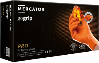 Ochranné nitrilové rukavice Mercator GOGRIP oranžové 50ks Velikost: L