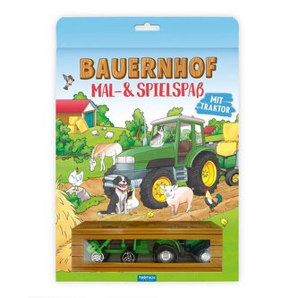 TRÖTSCH - Malbuch Bauernhof Mal- und Spielspaß |Malbuch mit Spielzeug-Traktor und Anhänger | Ab 3 Jahren