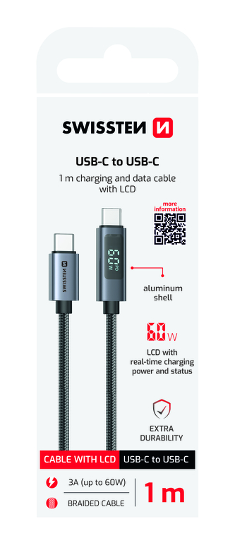 SWISSTEN LCD KABEL USB-C  / USB-C 1 M
