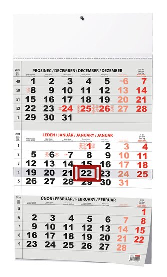 Nástěnný kalendář 2026 - Tříměsíční černý