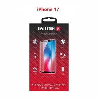 SKLO SWISSTEN FULL GLUE, COLOR FRAME, CASE FRIENDLY PRO APPLE IPHONE 17 ČERNÉ