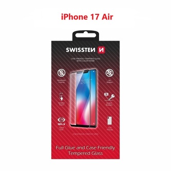 SKLO SWISSTEN FULL GLUE, COLOR FRAME, CASE FRIENDLY PRO APPLE IPHONE 17 AIR ČERNÉ