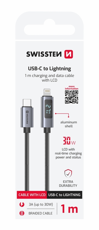 SWISSTEN LCD KABEL USB-C  / LIGHTNING 1 M