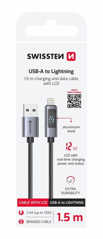 SWISSTEN LCD KABEL USB-A  / LIGHTNING 1,5 M