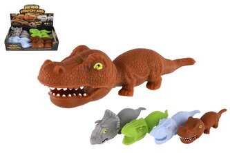 Dinosaurus plněný pískem 180g mačkací antistresový silikon 18cm 4 barvy v sáčku 12ks v boxu