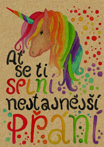 Přáníčko BeBechy – A6 - recyklovaný papír - Jednorožec