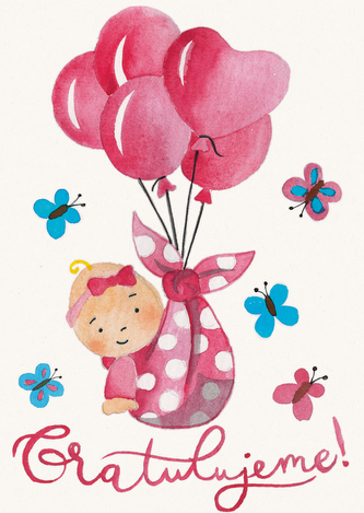 Přáníčko BeBechy - A6 - bílé - Holčička