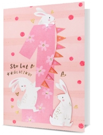 Karnet 1 urodziny, roczek - Sto lat Króliczku - różowy HM200-2142