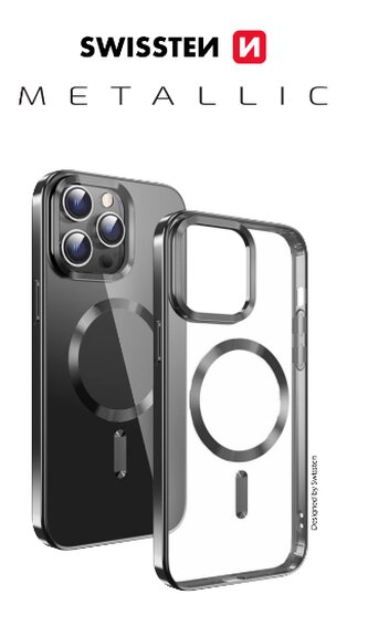Swissten pouzdro Clear Jelly MagStick Metallic pro Apple iPhone 16e černé