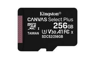 Kingston 256GB microSDXC CANVAS Plus Memory Card 150MB s Read, UHS-I Speed Class, U1, V10, A1 - bez adaptéru