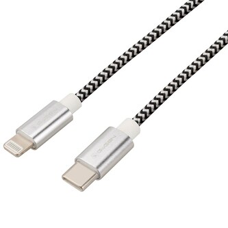 GoGEN USB-C Lightning, 1m, opletený - stříbrný kabel