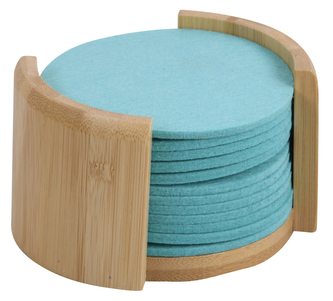 KESPER Podtácky 12ks, průměr 10cm, bambus/plsť, modré