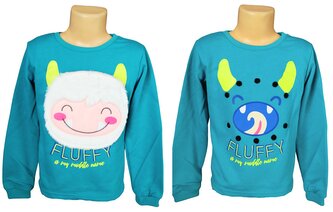 Dívčí mikina LEMON BERET FLUFFY přes hlavu s 3D aplikací, modrá, velikost: 92/98