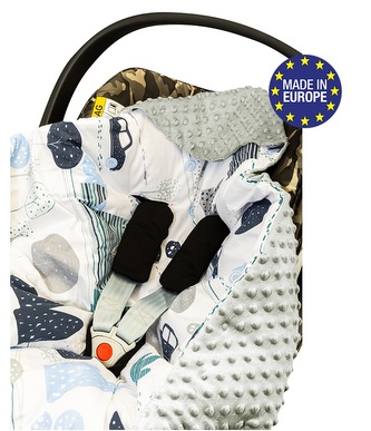 Bomimi Zavinovací deka do autosedačky minky autíčka, modrá